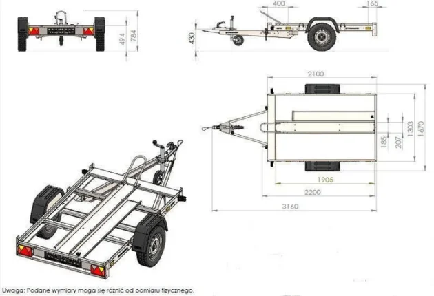 Remorque moto 1 rail UNITRAILER – Sans plancher – Image 2